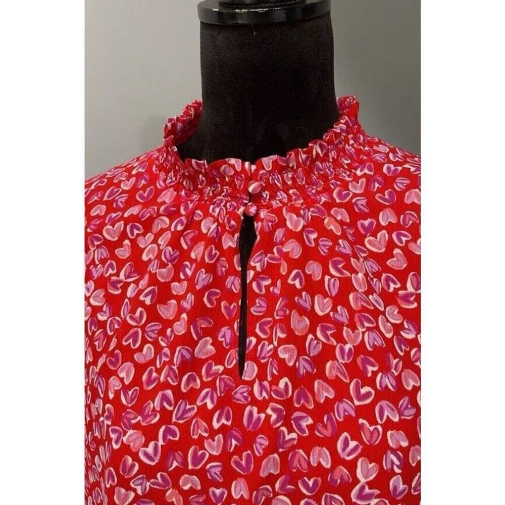 J.Crew Heart Print Keyhole Blouse Small Red Pink NWT - Picture 4 of 11